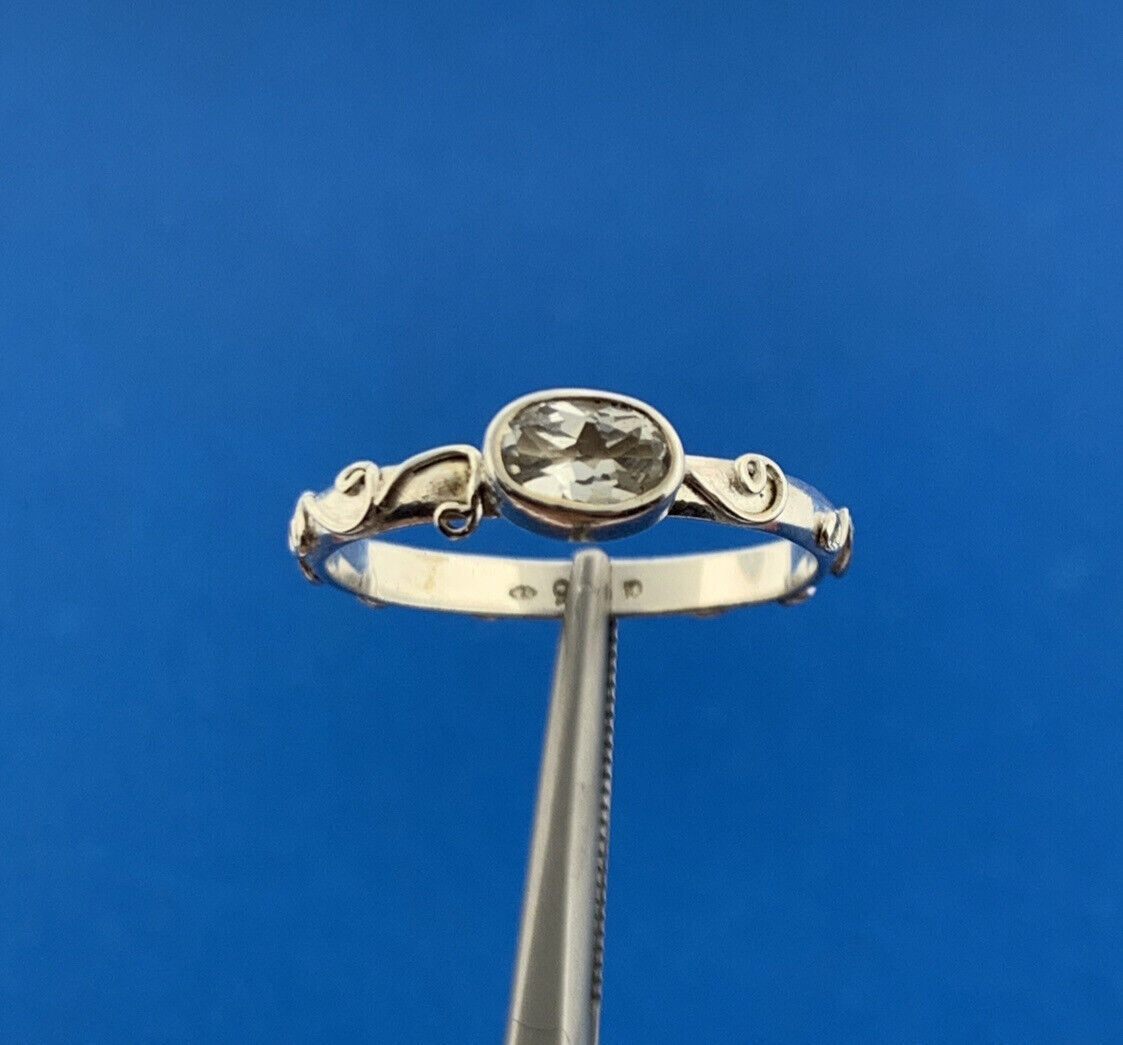 Designer 925 Sterling Silver White Topaz Scroll Design Stackable Band Ring