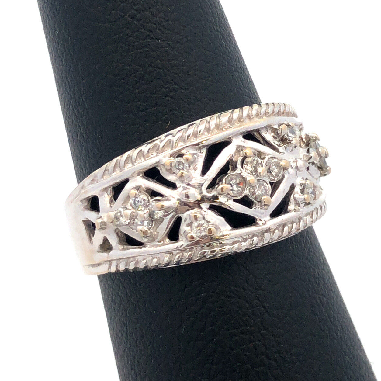 Stunning Designer FTJ 14K White Gold Diamond Celtic Design Band Ring Size 6.75