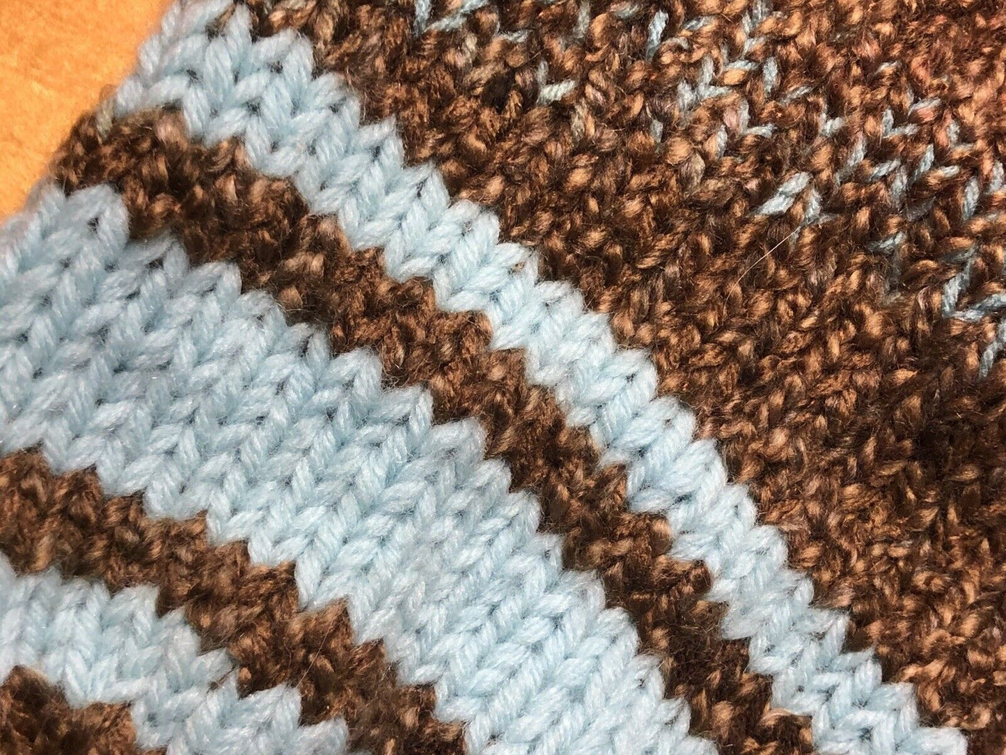 Hand Crocheted Knitted Blue Brown Newborn Baby's Two Piece Pod Hat Photography