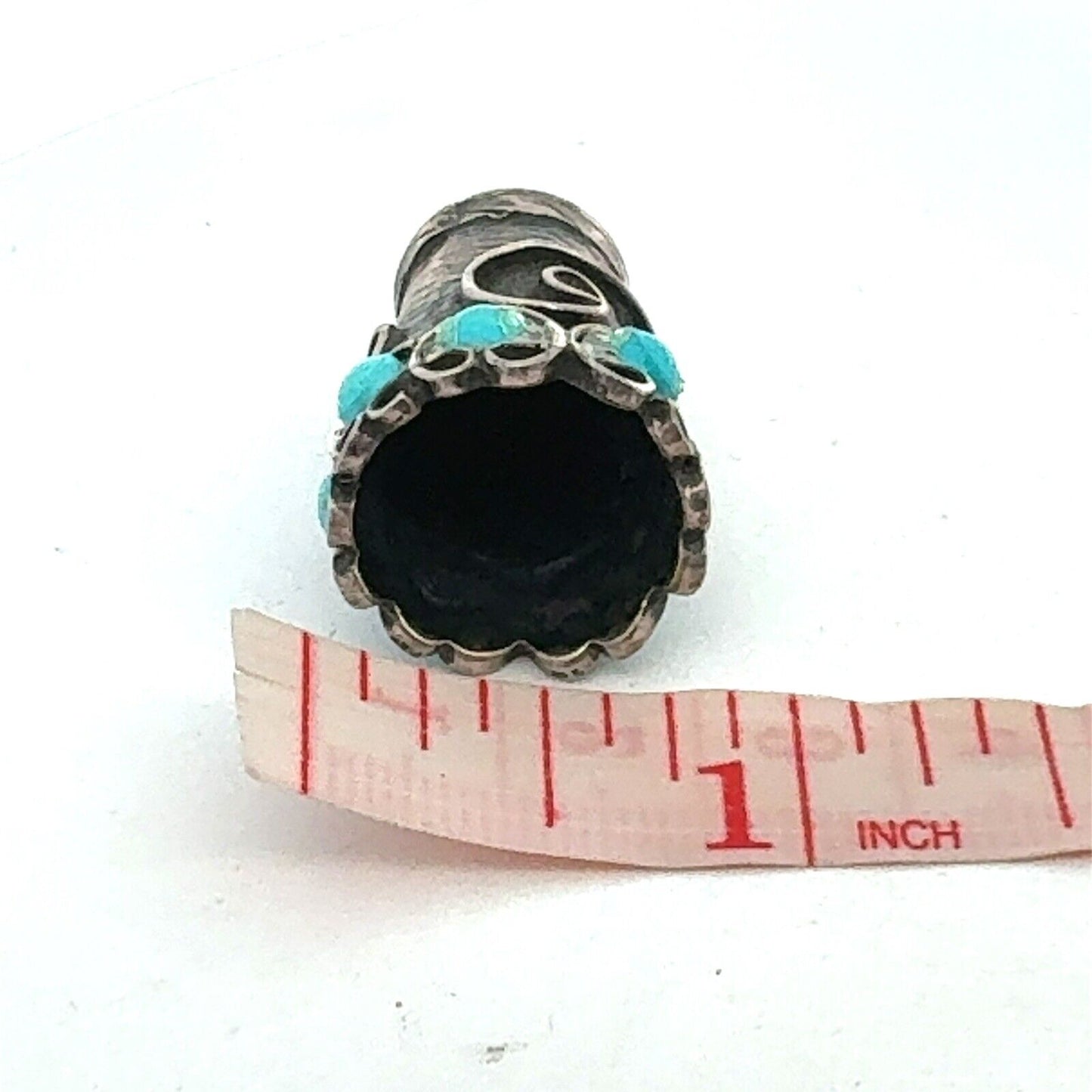 Vintage Taxco Mexico 925 Sterling Silver Turquoise Vines Scroll Thimble