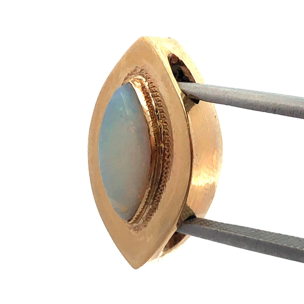 Vintage 10K Yellow Gold Marquise Opal Cabochon Slide Bracelet Charm