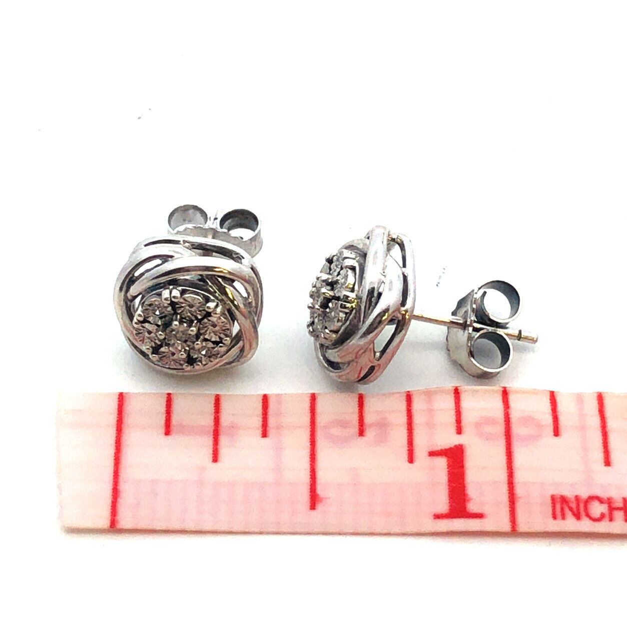 Designer 925 Sterling Silver Round Diamond Cluster Flower Stud Earrings