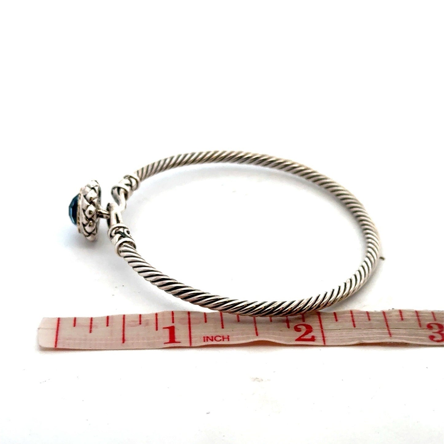 EFFY 925 Sterling Silver 18K Solitaire Blue Topaz Twisted Wire Hook Bracelet