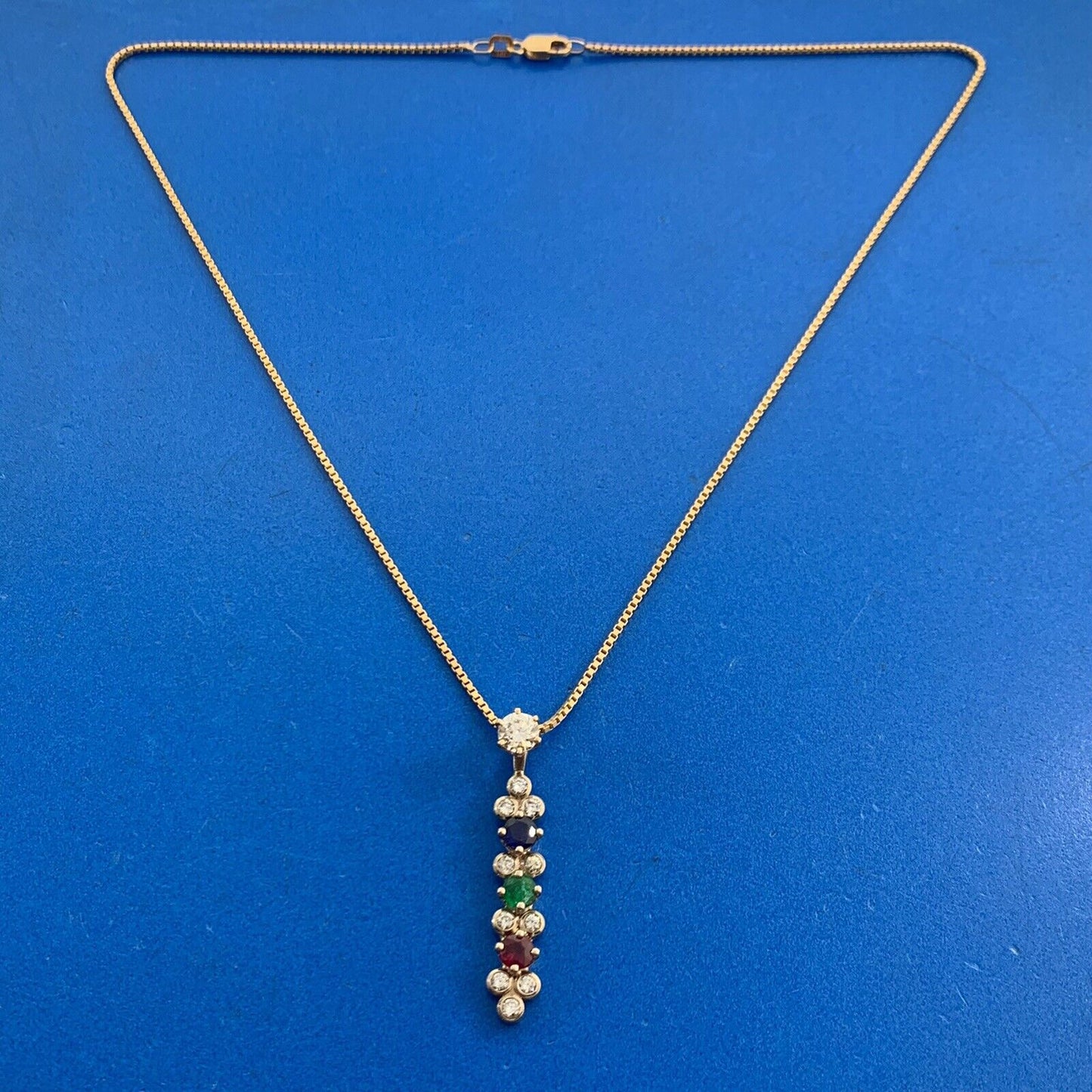 Designer 14K Yellow White Gold Diamond Sapphire Ruby Emerald Pendant Necklace