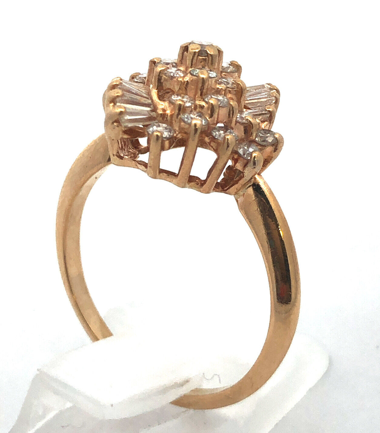 Designer 14K Yellow Gold Diamond Waterfall Cluster Statement Cocktail Ring