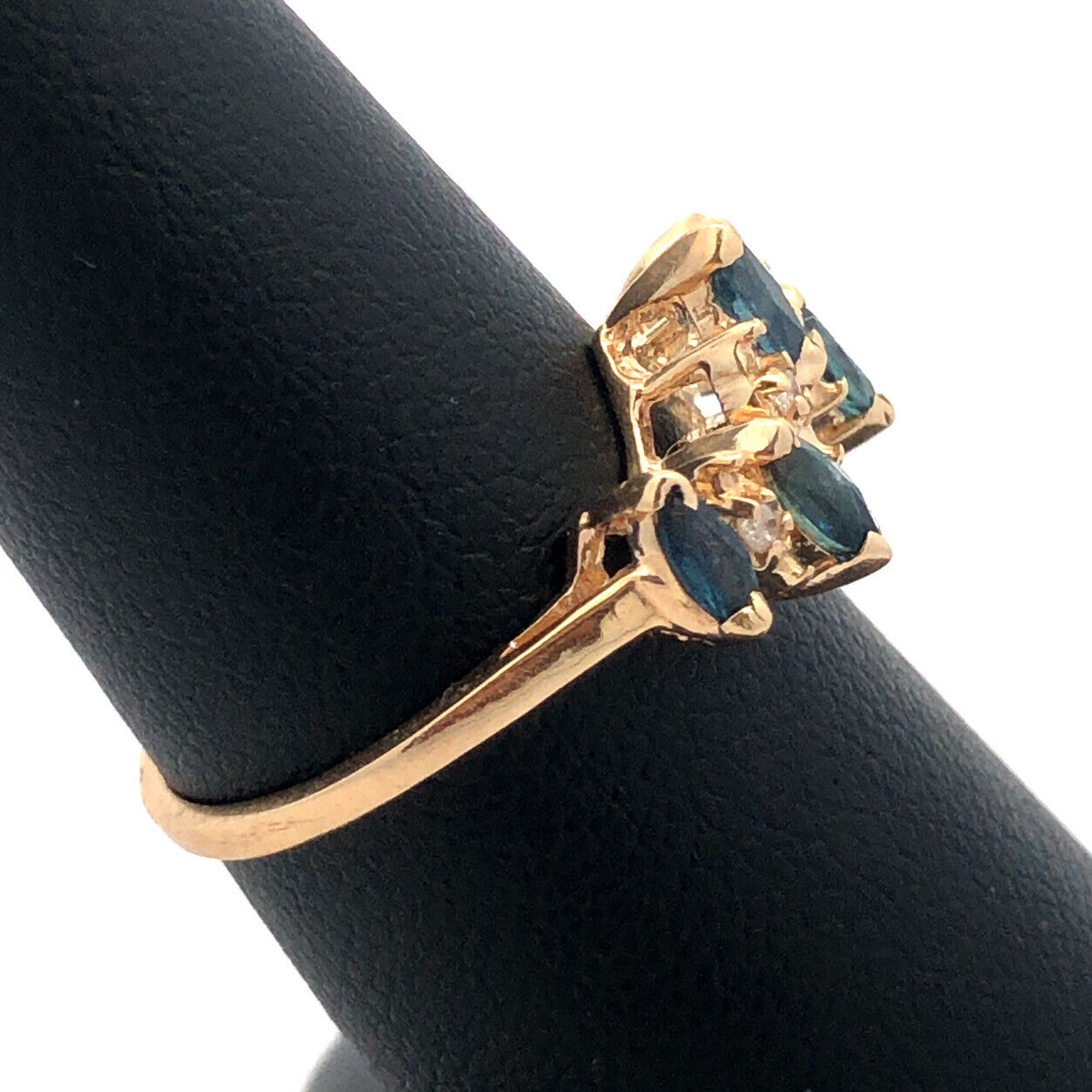 Estate 14K Yellow Gold Marquise London Blue Topaz Diamond Stacking Band Ring