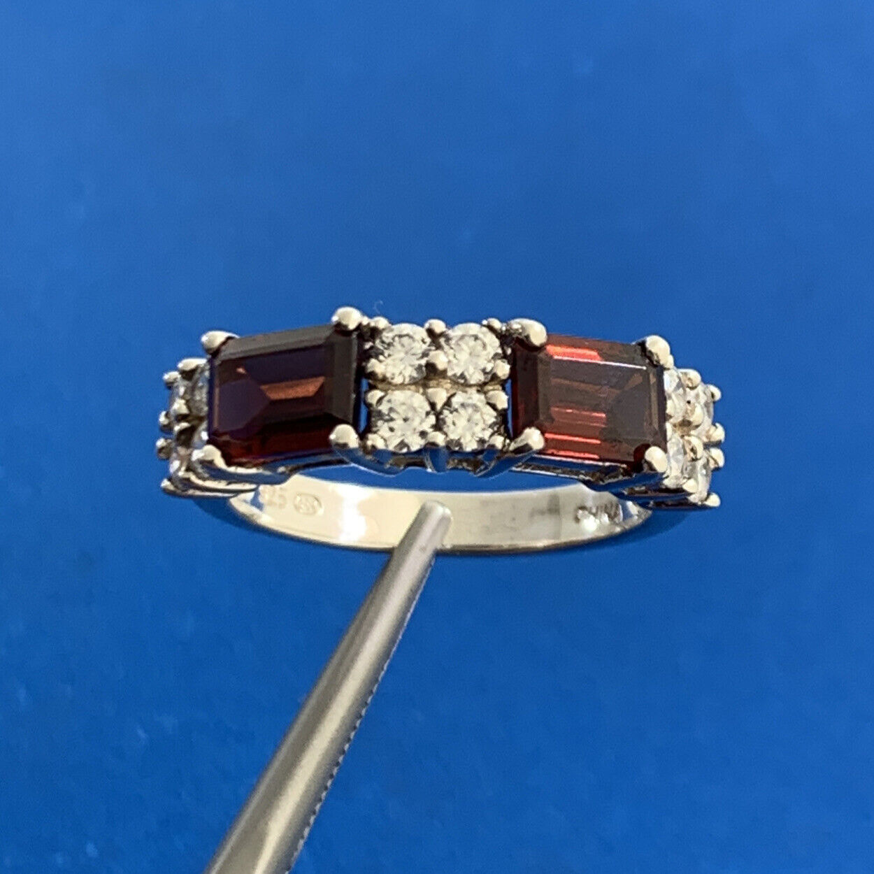 Designer 925 Sterling Silver Red White Tourmaline Stackable Band Ring