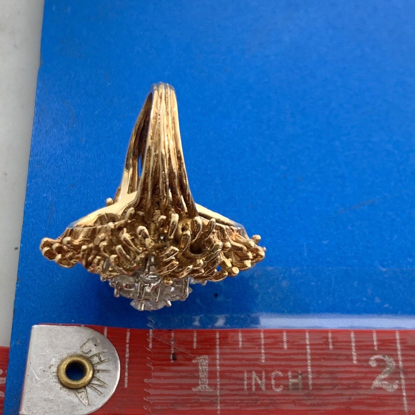 Vintage 14K Yellow Gold Diamond Waterfall Cluster Statement Cocktail Ring