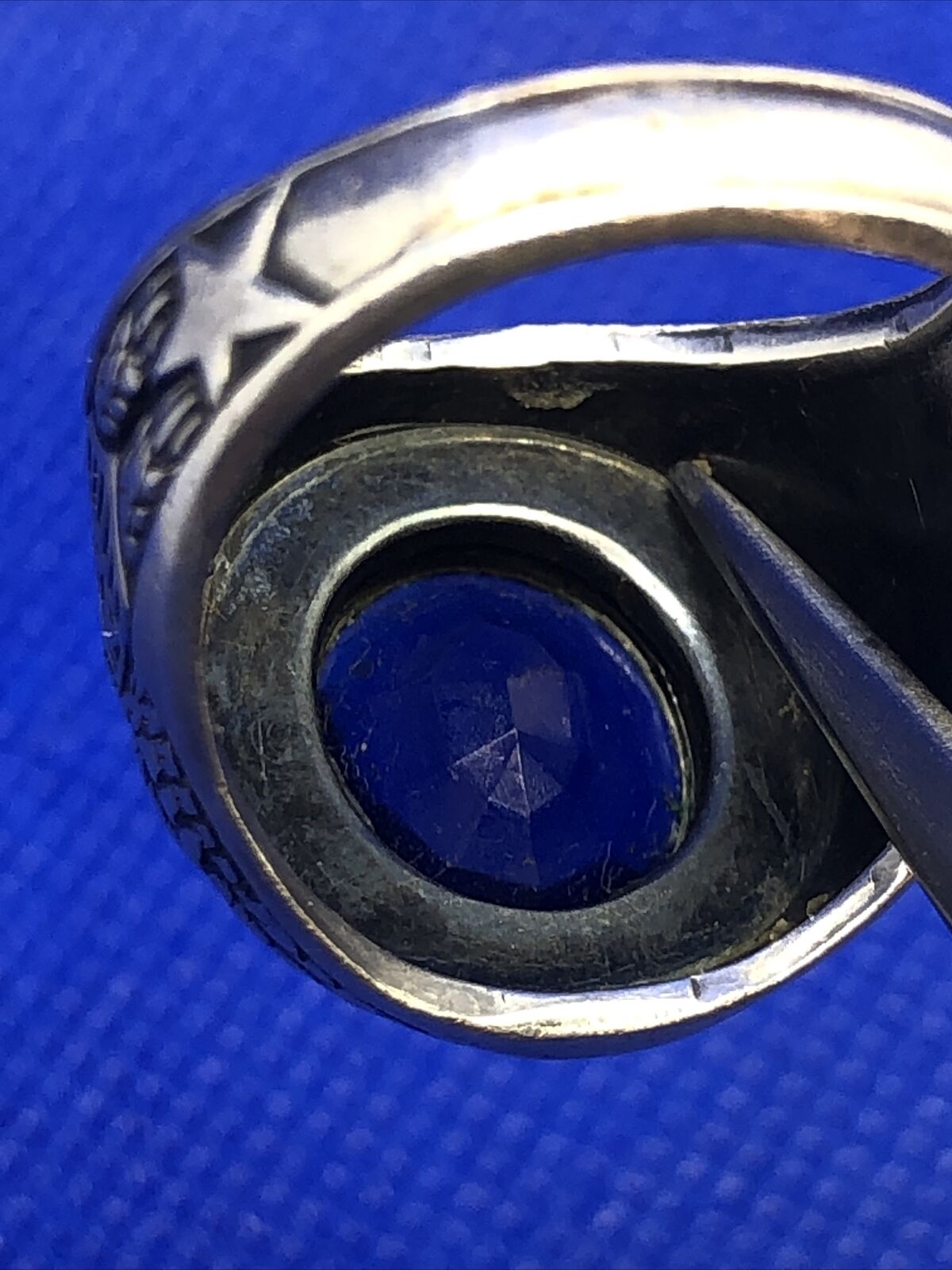 Designer Sterling Silver Oval Blue Glass United States Navy Insignia Dome Ring