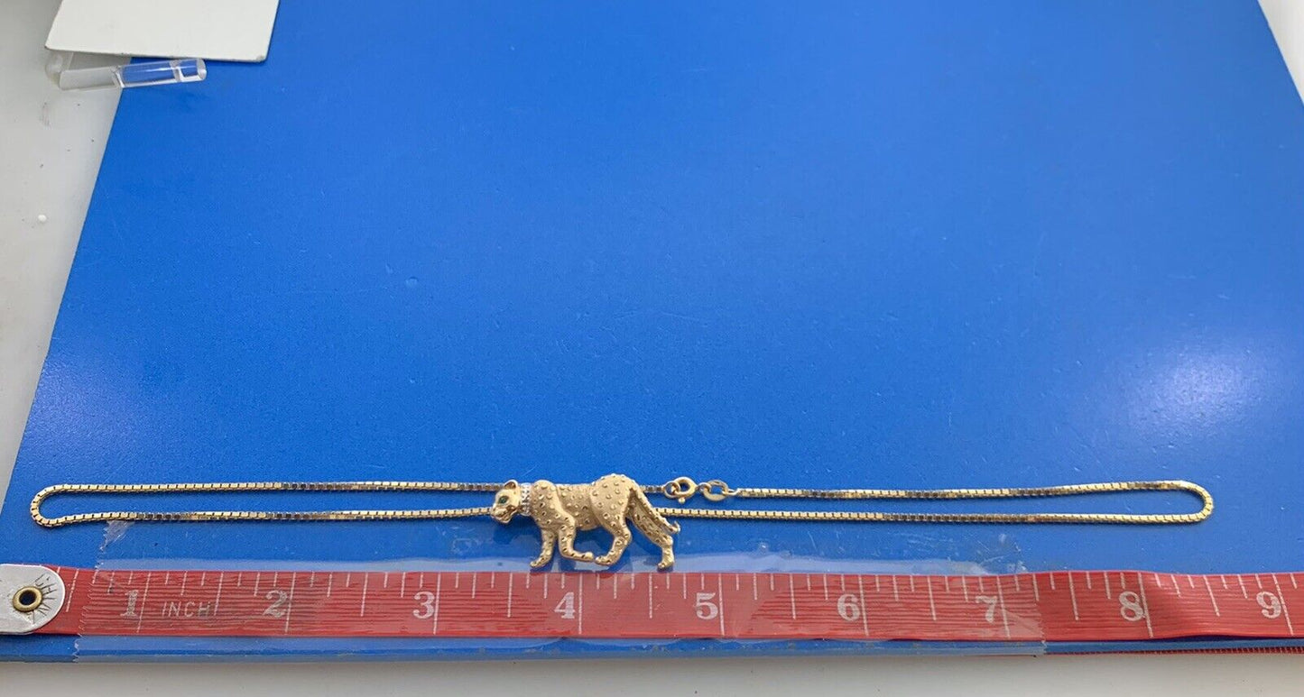 Custom 14K Yellow Gold Emerald Eye Spotted Leopard Pendant Necklace