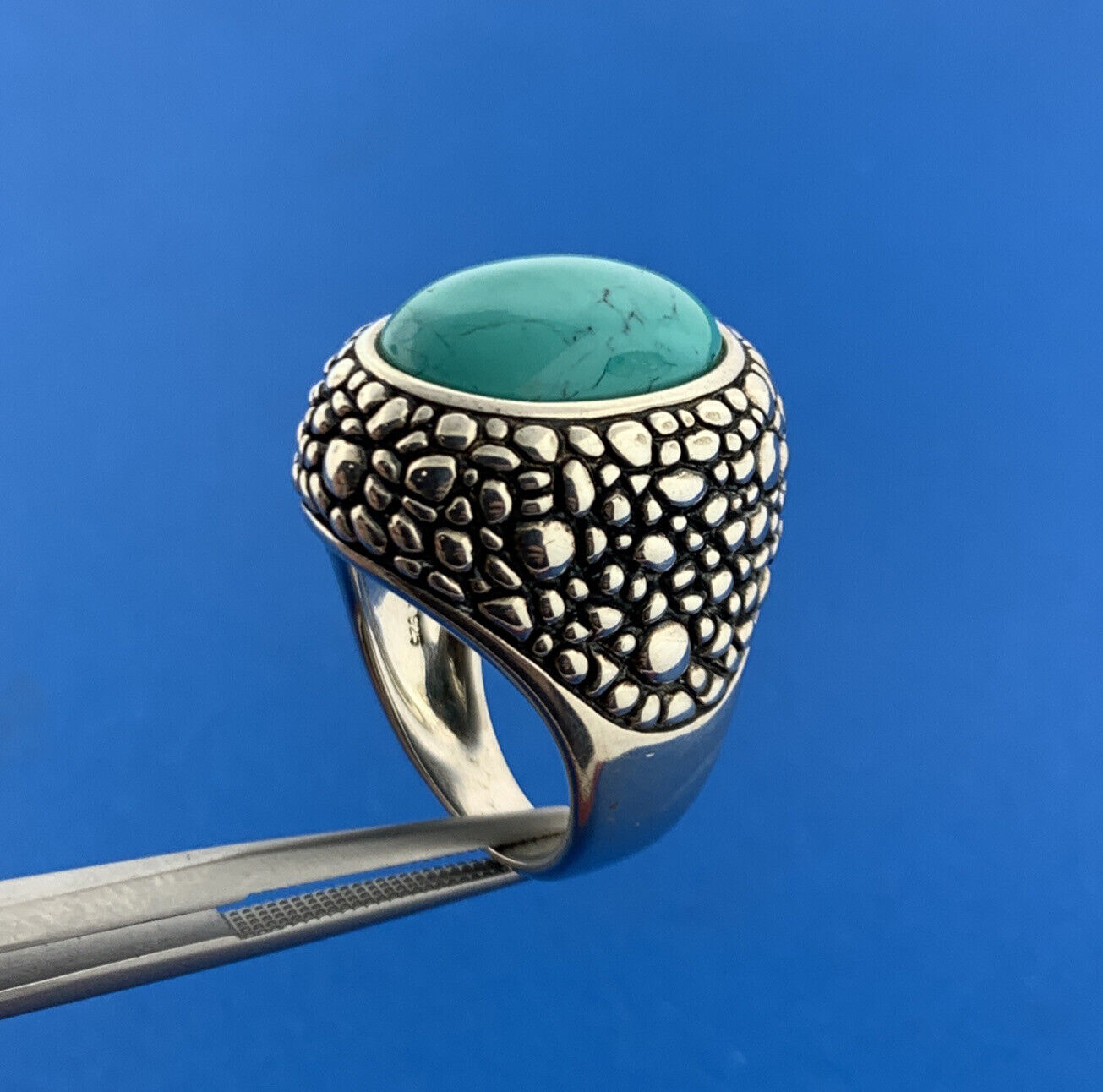 Whitney Kelly 925 Sterling Silver Oval Turquoise Pebbled Statement Dome Ring