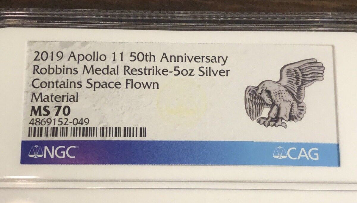 2019 Apollo 11 50th Anniversary Robbins Restrike 5oz 999 Silver NGC MS70 Medal