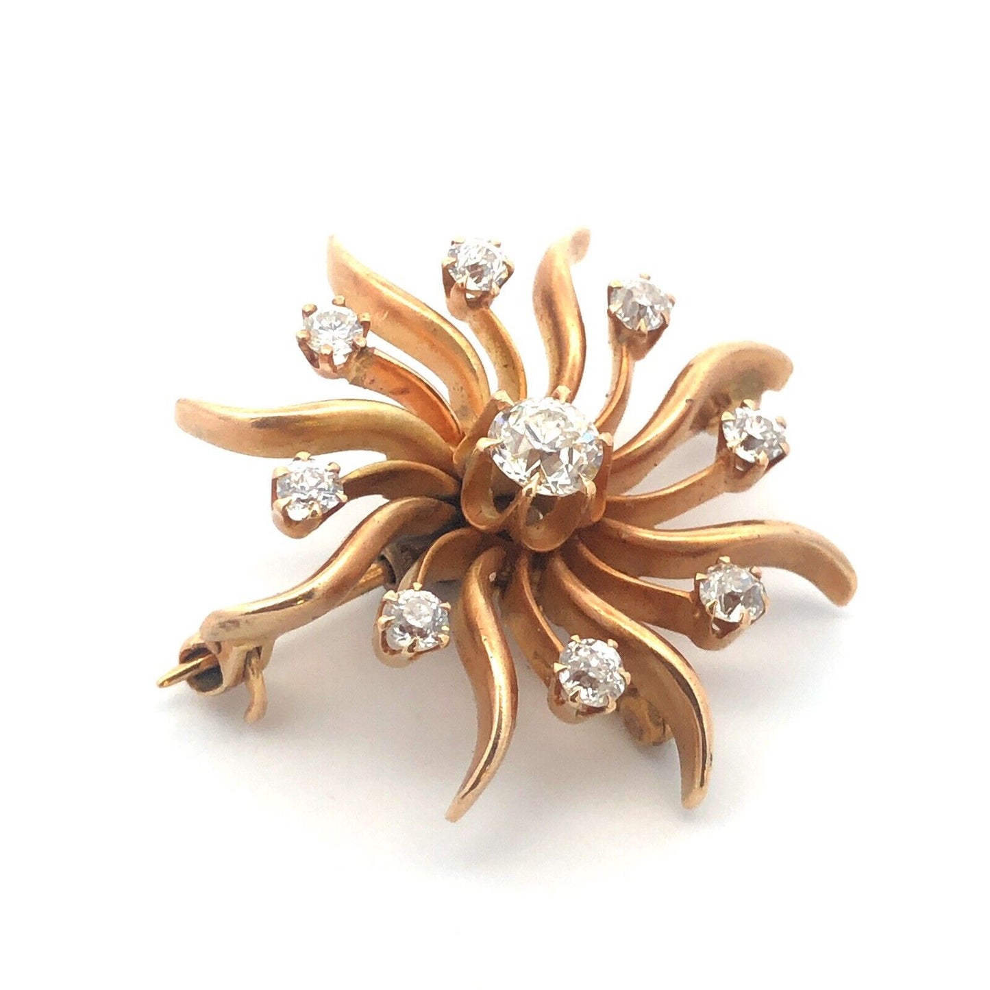 Designer Art Deco 14K Yellow Gold Diamond Pin Brooch Pendant