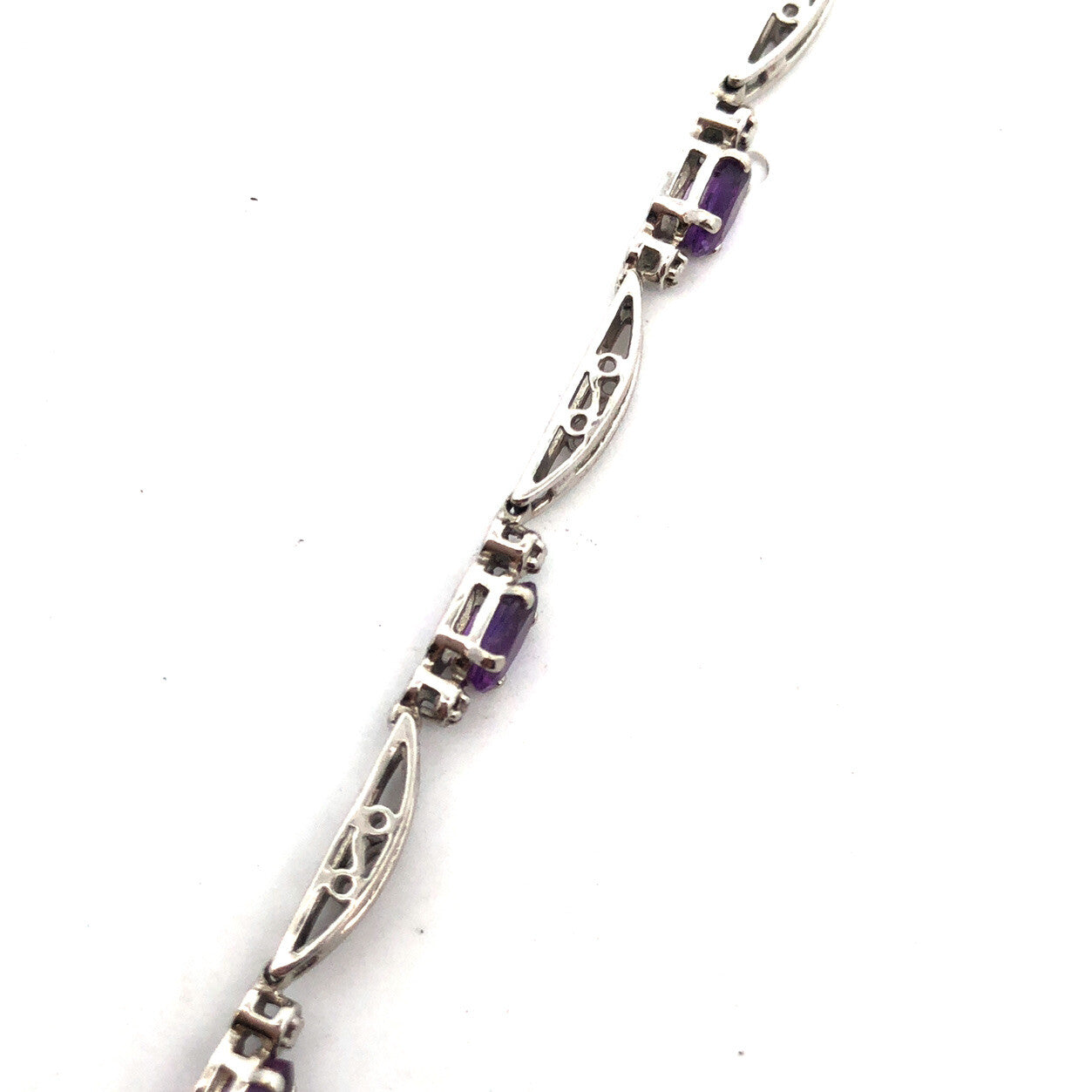 Designer Mexico 10K White Gold Oval Amethyst Diamond Accented Tennis Bracelet