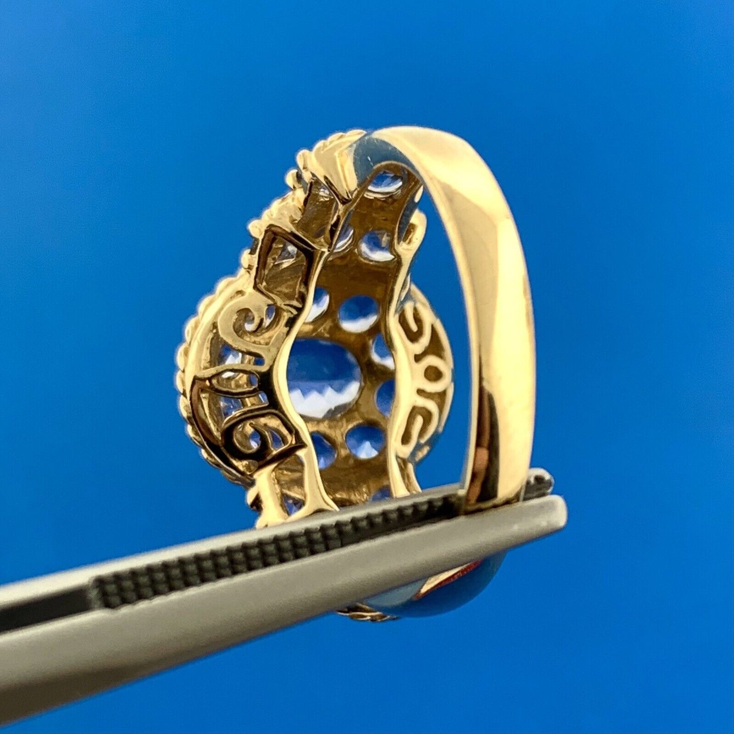 Designer 14K Yellow Gold Tanzanite Cluster December Anniversary Ring
