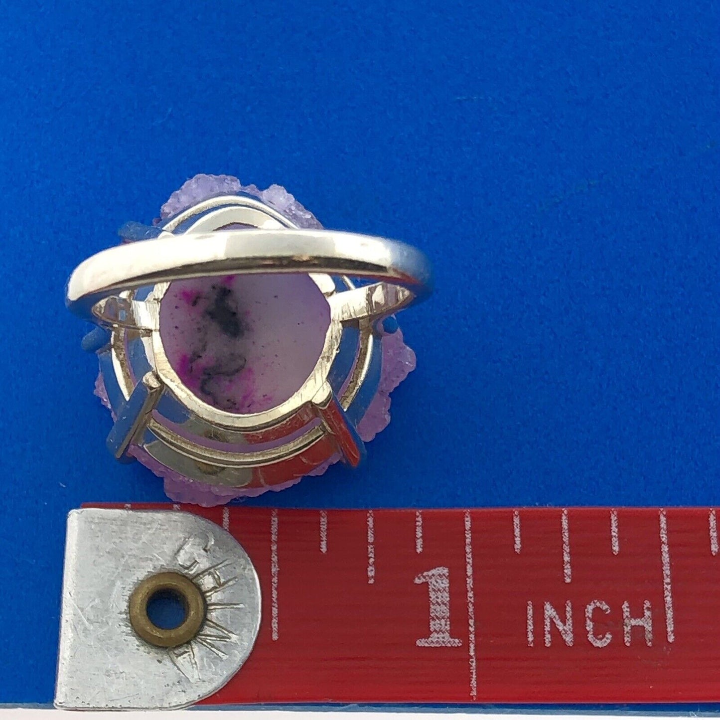 Retro 925 Sterling Silver Purple Fuschia Pink White Druzy Quartz Statement Ring