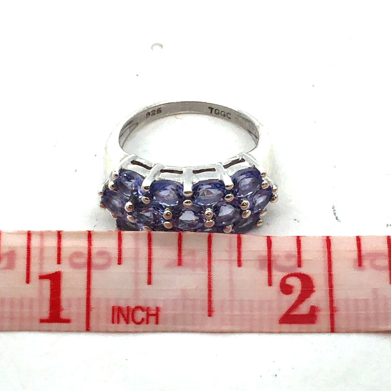 Designer TGGC 925 Sterling Silver Oval Tanzanite Triple Row Anniversary Ring