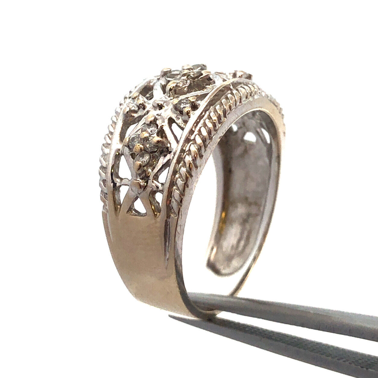 Stunning Designer FTJ 14K White Gold Diamond Celtic Design Band Ring Size 6.75