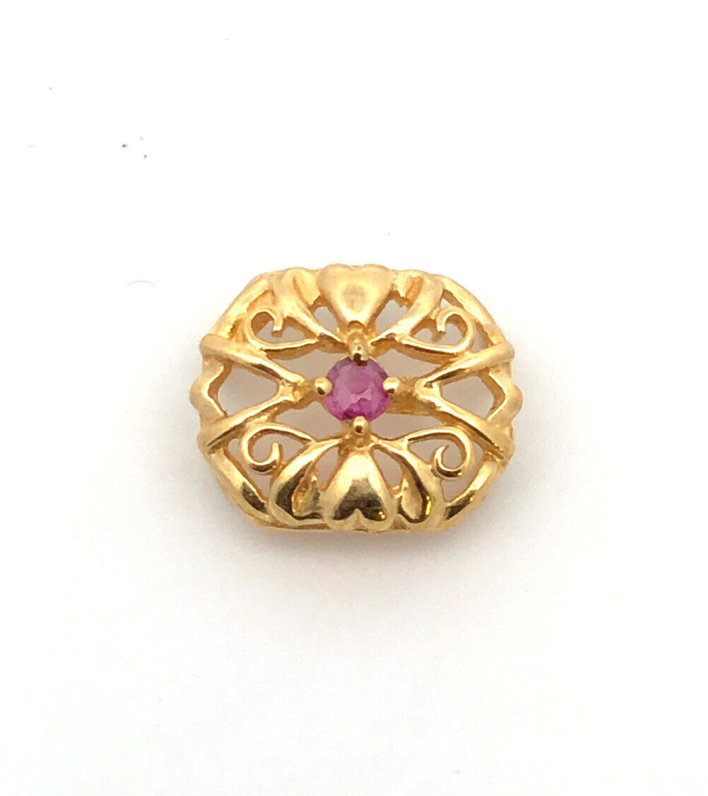 Designer 10K Yellow Gold Ruby July Birthday Anniversary Slide Bracelet Charm
