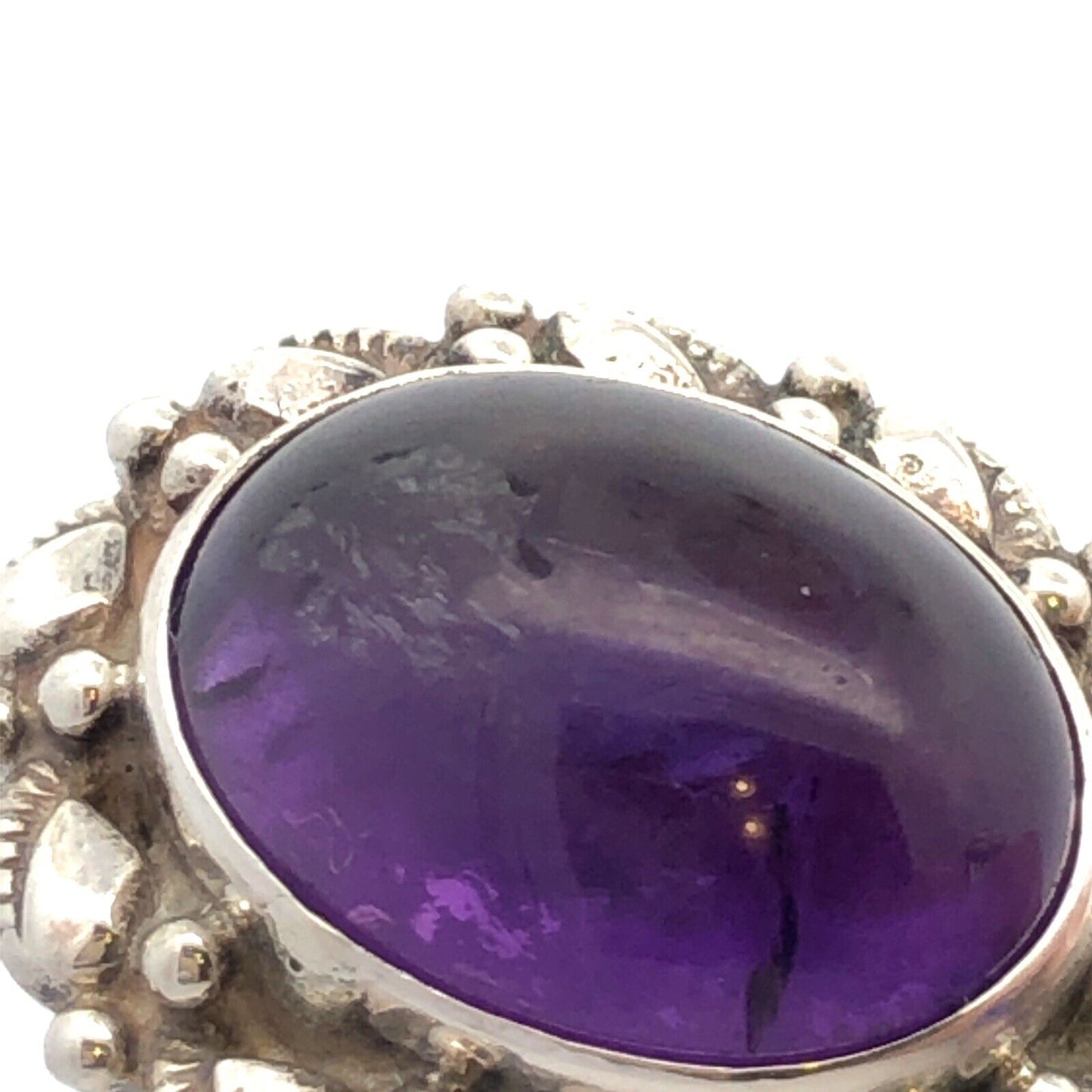 Vintage 925 Sterling Silver Oval Cabochon Amethyst Textured Ring