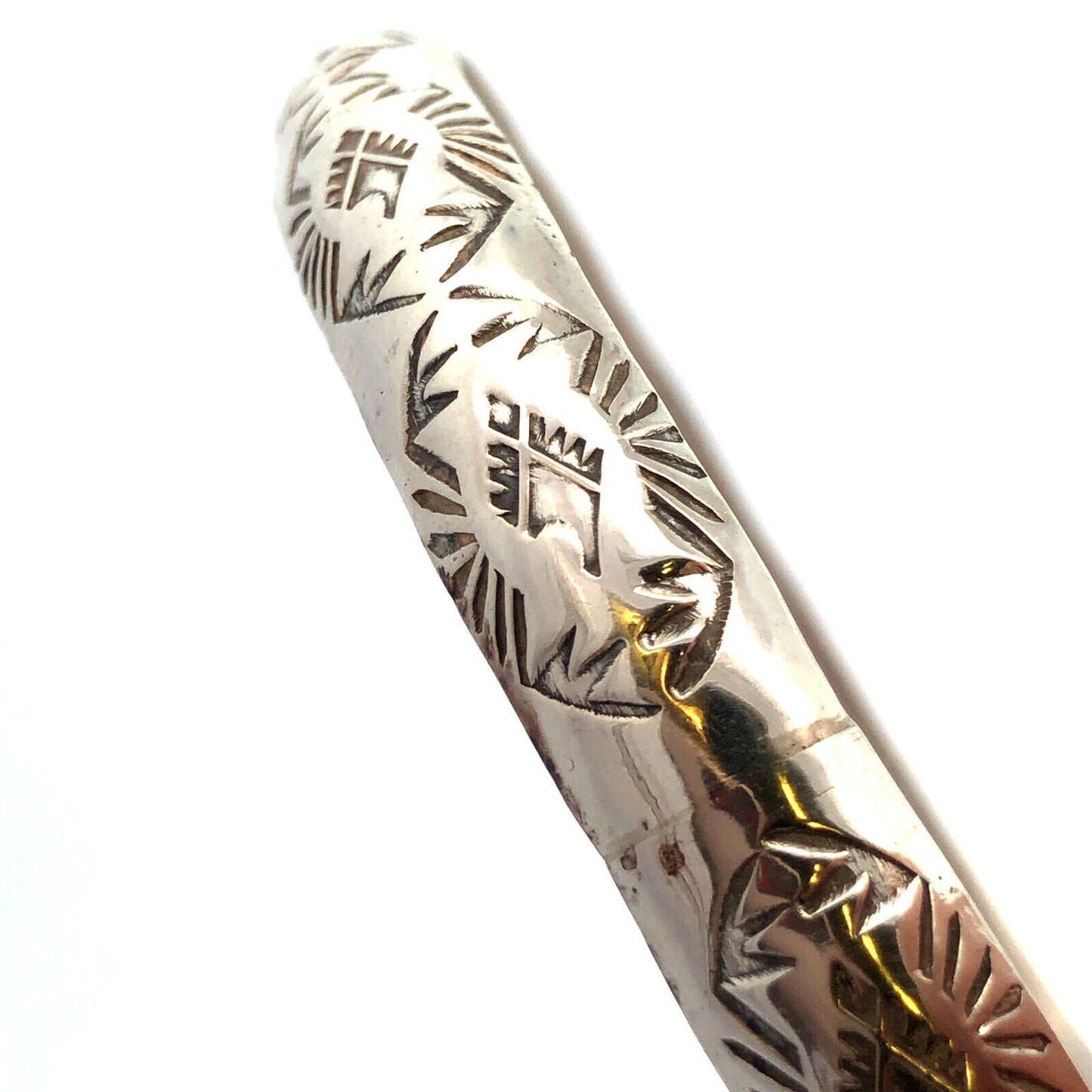 Native American Southwestern 925 Sterling Silver Concho Etched Bangle Bracelet
