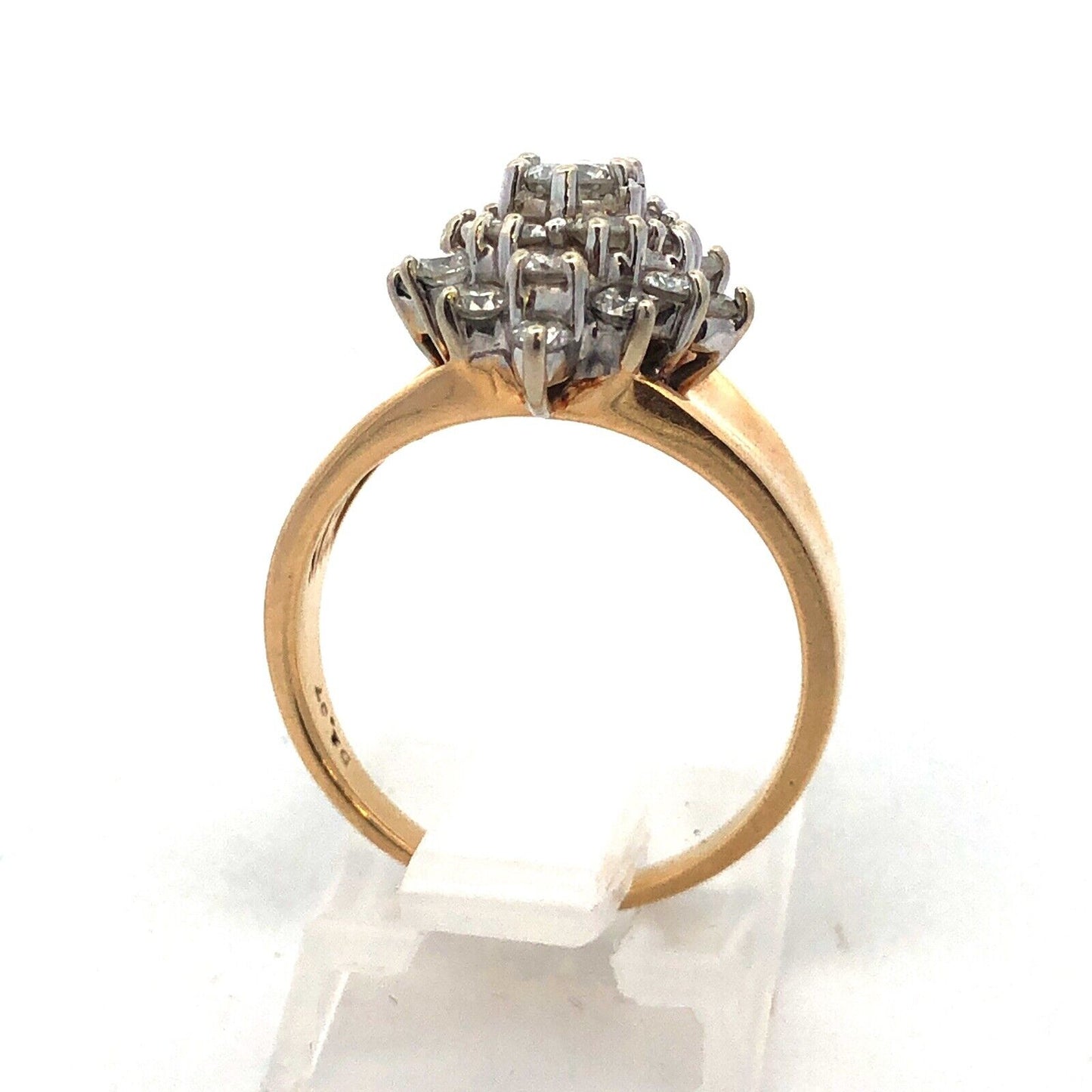 Classic 14K Yellow Gold Diamond Starburst Flower Cluster Cocktail Ring