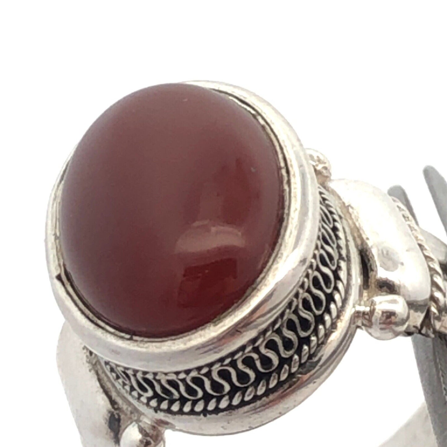 Designer BA 925 Sterling Silver Oval Red Carnelian Textured Statement Ring