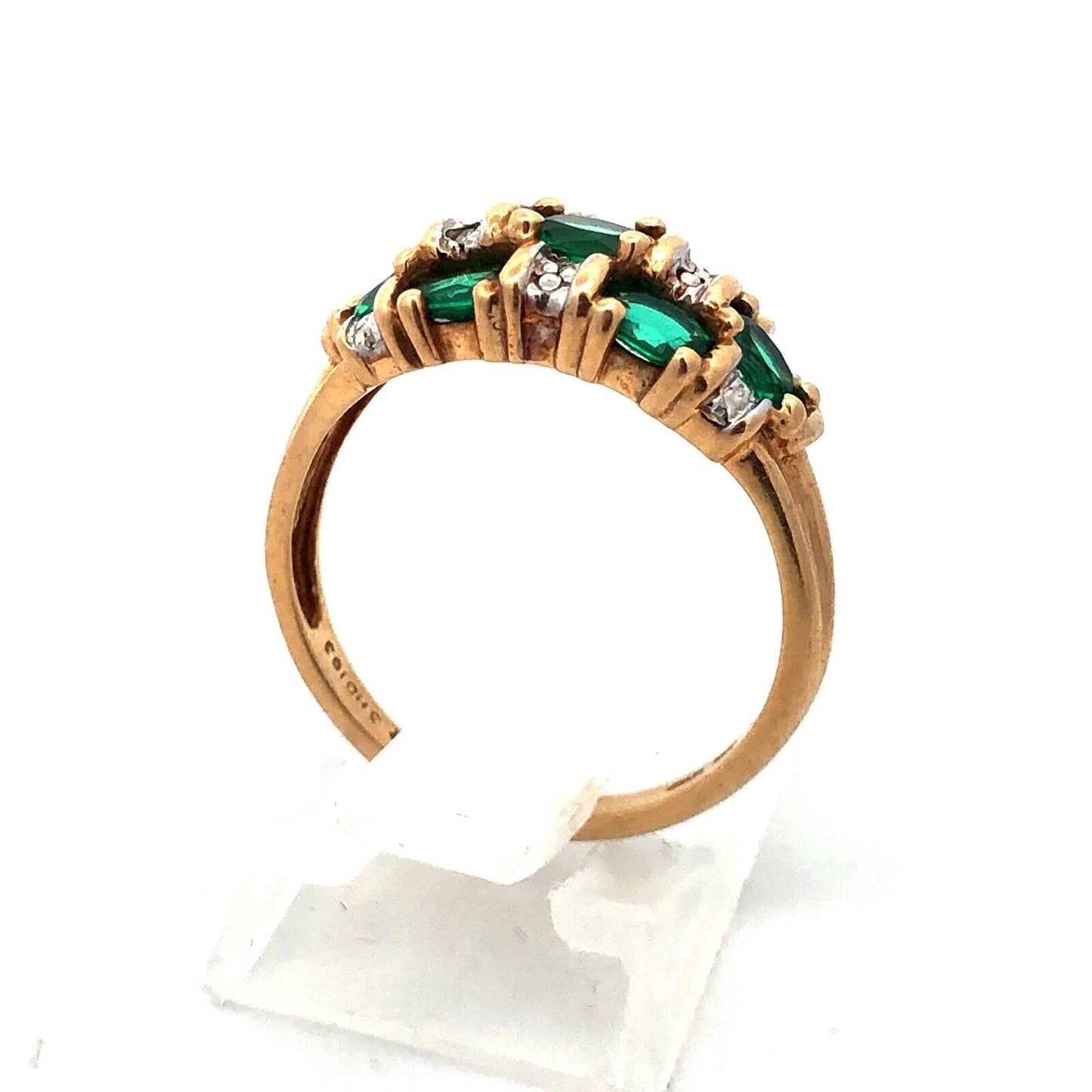 Designer 14K Yellow Gold Oval Emerald Diamond Accented Dome Cocktail Ring