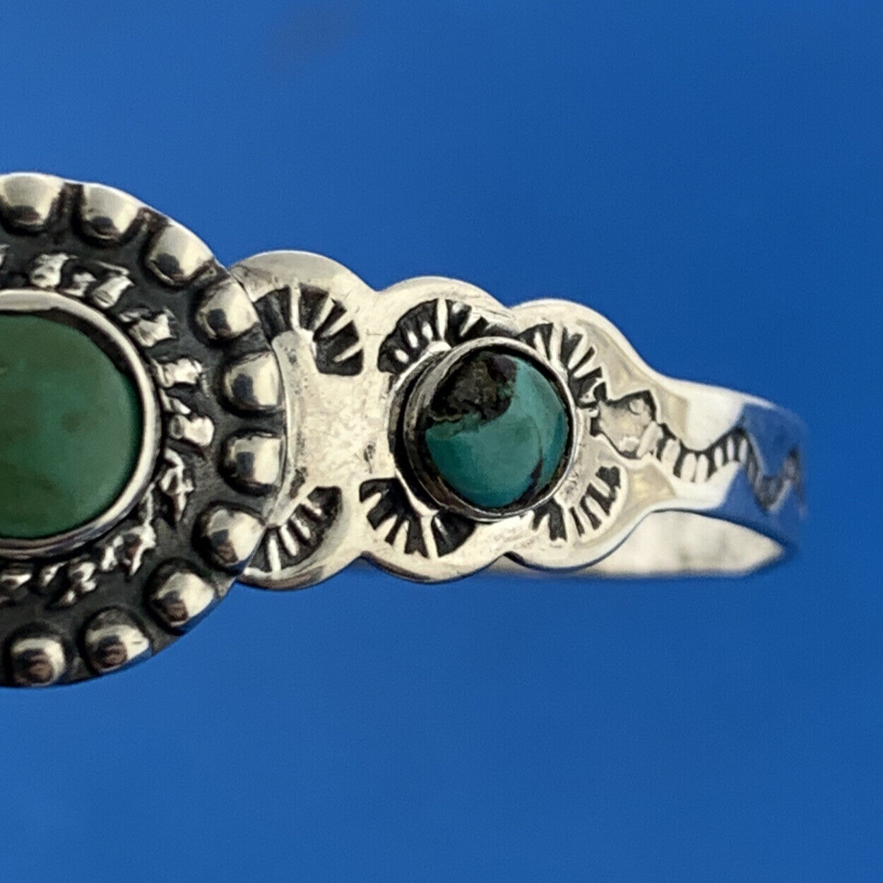 Native American 925 Sterling Silver Turquoise Storyteller Child's Cuff Bracelet