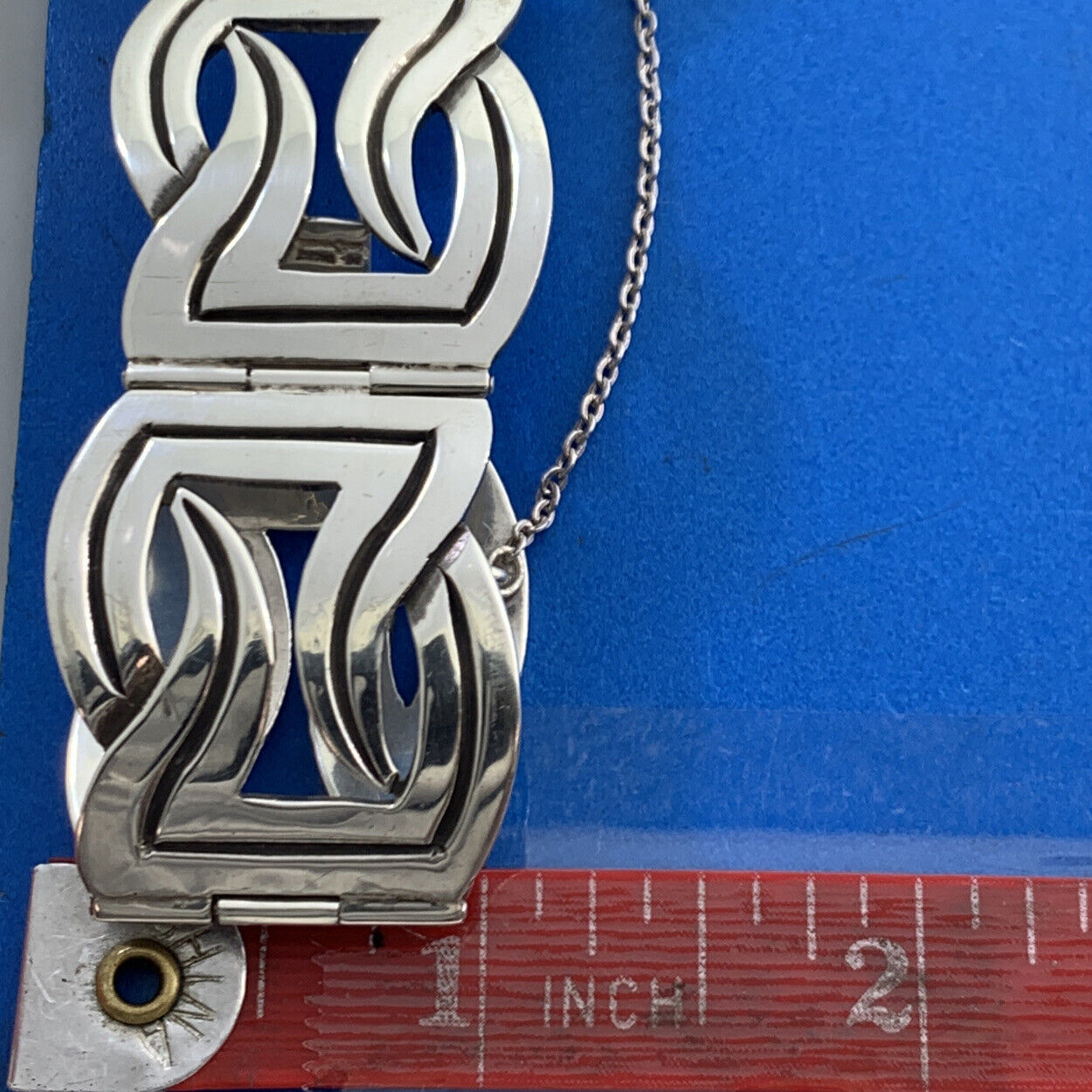 Vintage Taxco Arvel 925 Sterling Silver Modernist Wave Panel Cuff Bracelet