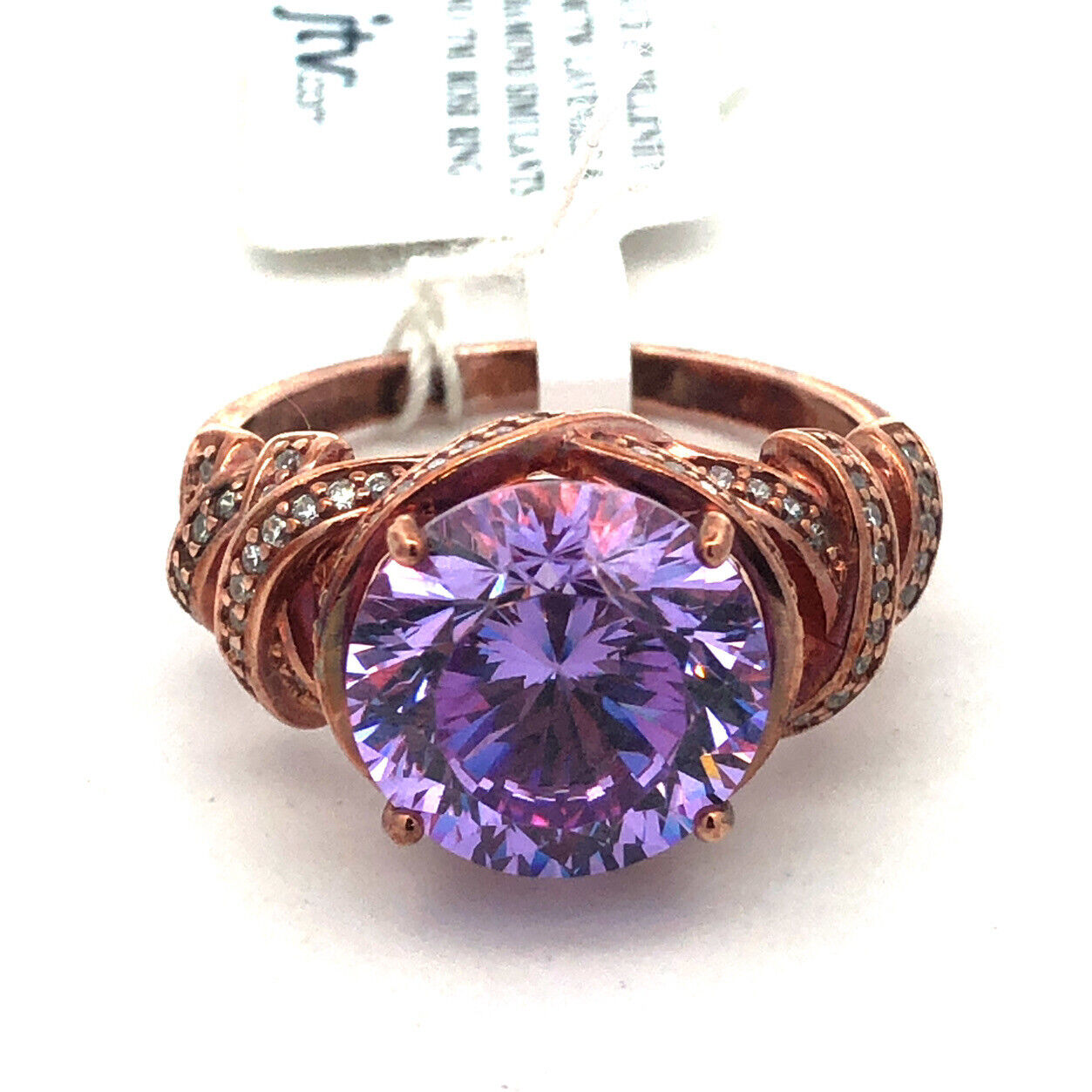 PAJ Sterling Silver Rose Tone Lavender Dillenium Cut Purple CZ With Accents Ring