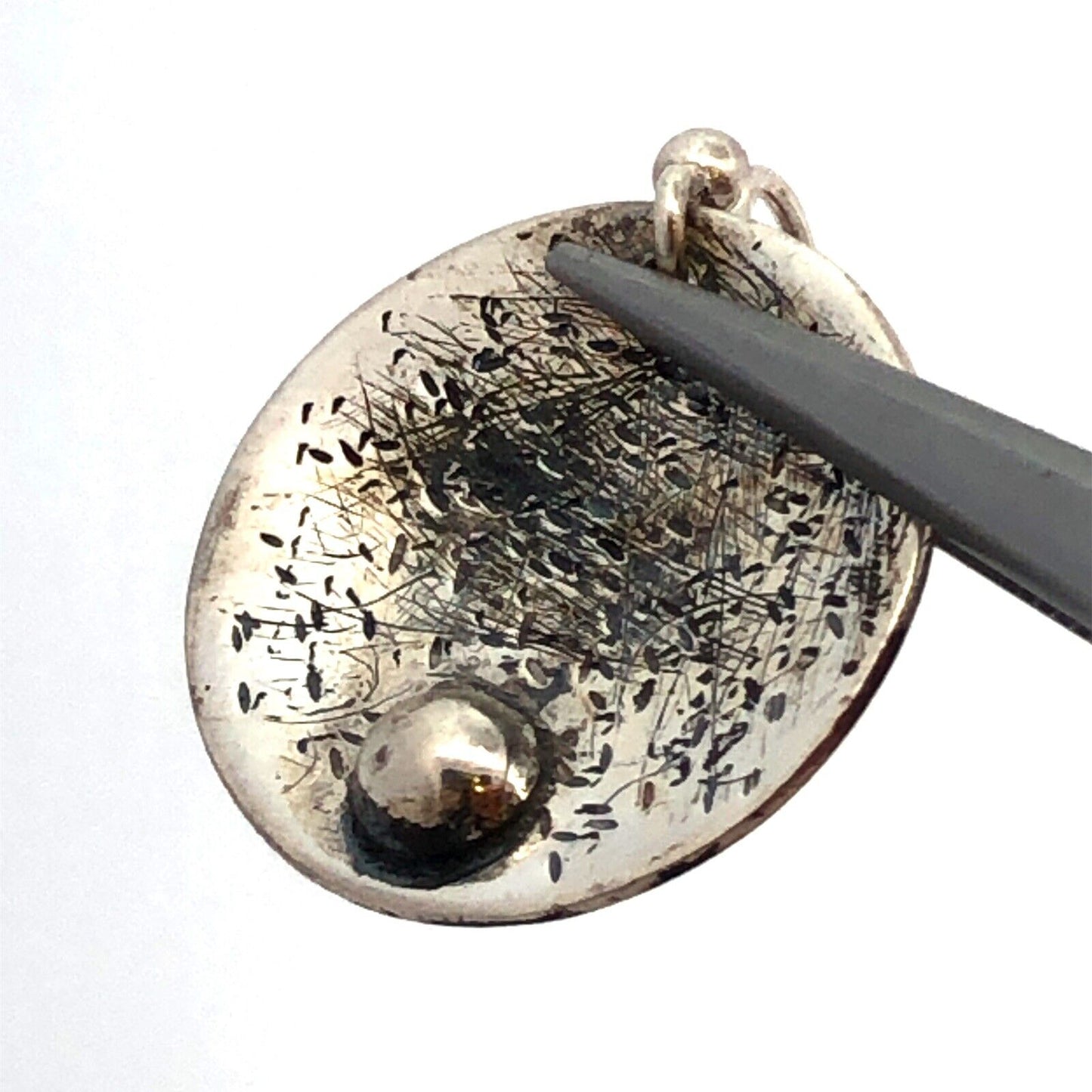Vintage 925 Sterling Silver Round Textured Modernist Hook Dangle Earrings