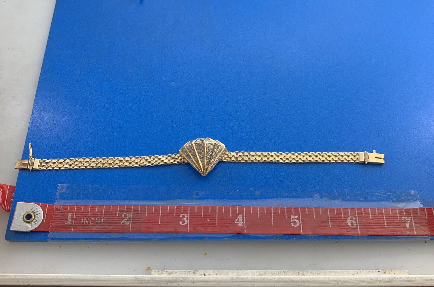 Estate 14K Yellow Gold Custom Round Diamond Statement Mesh Link Bracelet
