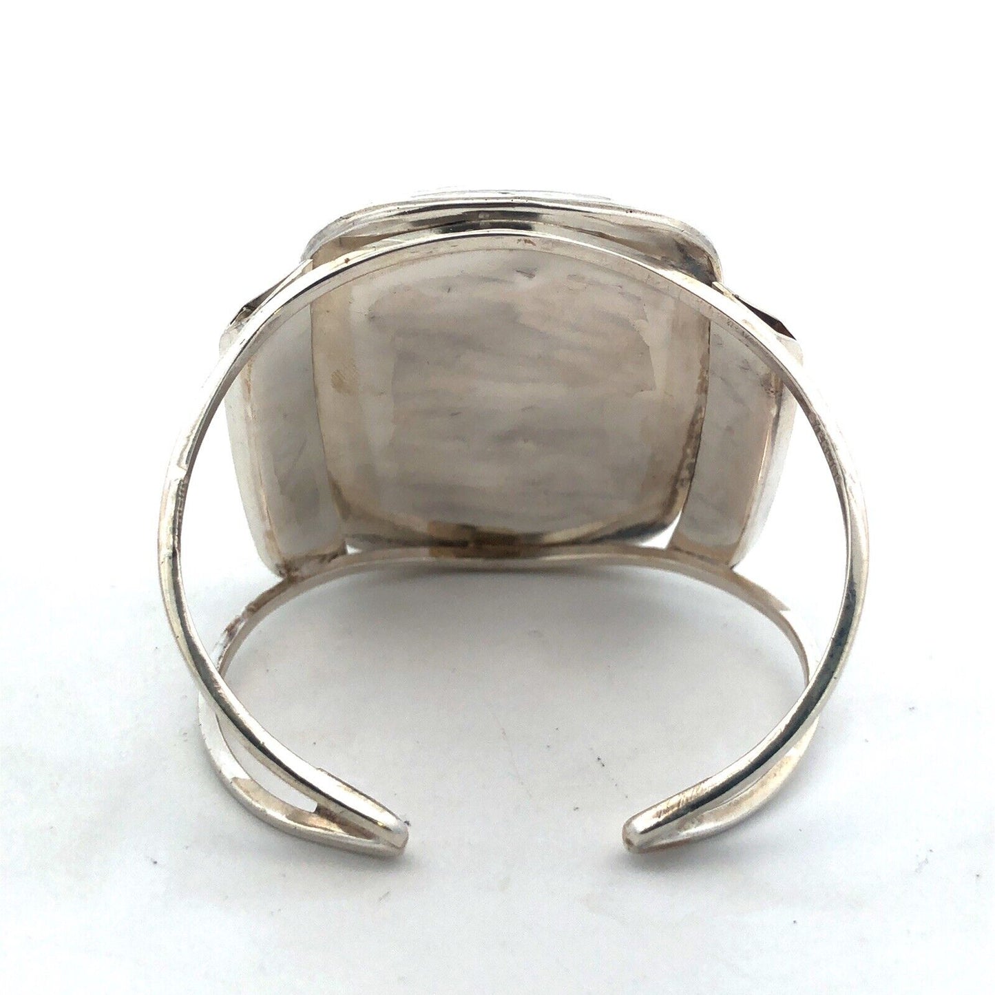 925 Sterling Silver Resin Black Tigers Eye Wide Cuff Bracelet