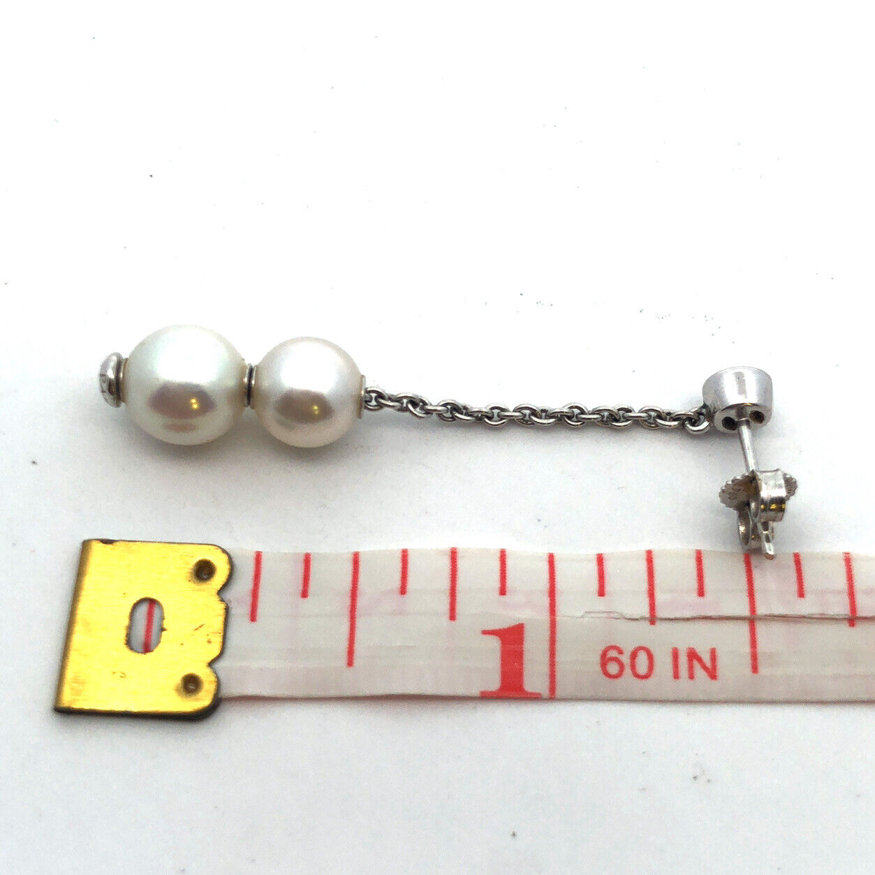 Mikimoto 18K White Gold Diamond Pearls In Motion Drop Dangle Stud Earrings