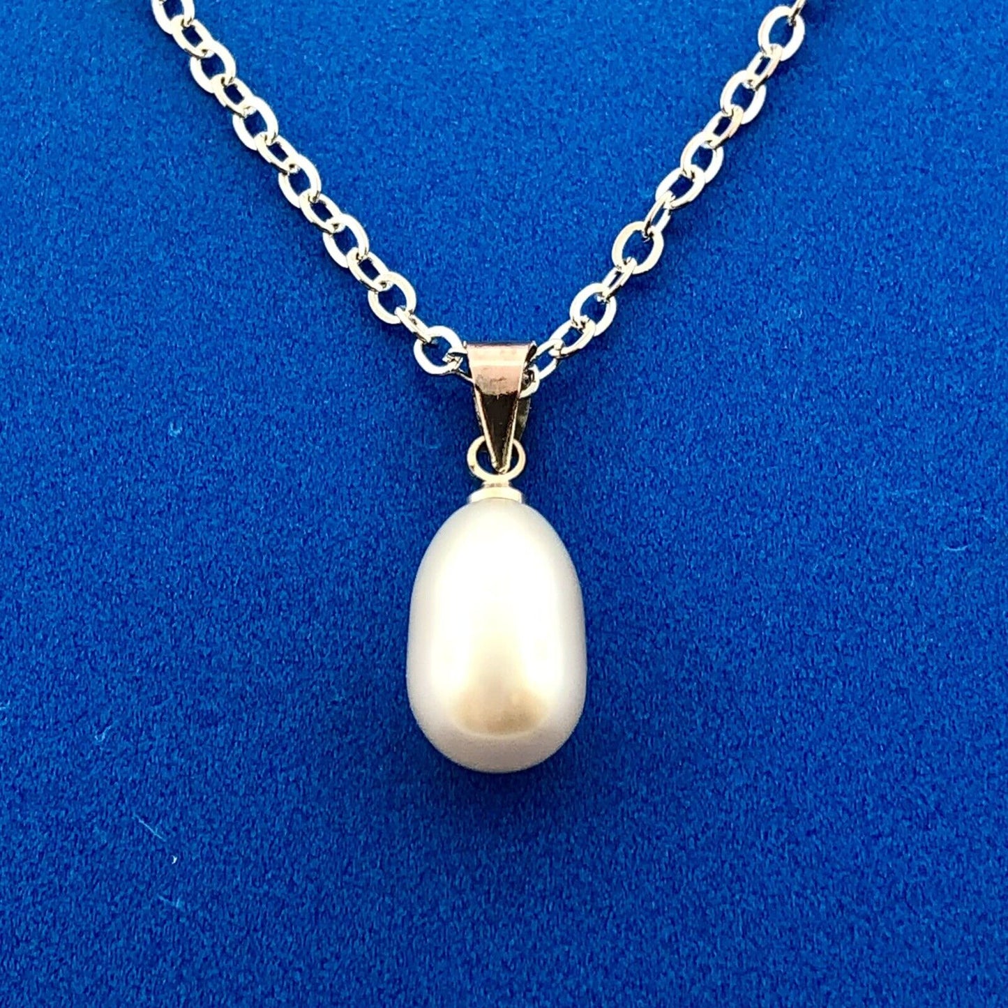 Stunning Sterling Silver 925 18" Oval Link Chain Pearl Necklace