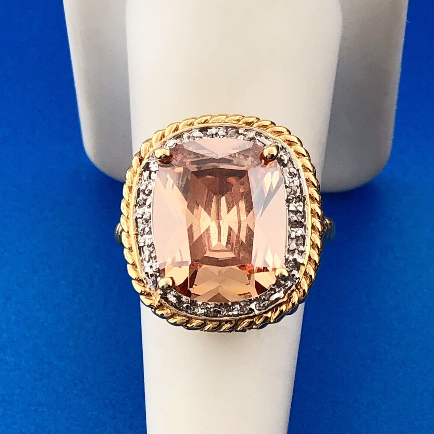 Gorgeous 18k Gold Plate Orange Rhinestone Statement Ring Size 7.75