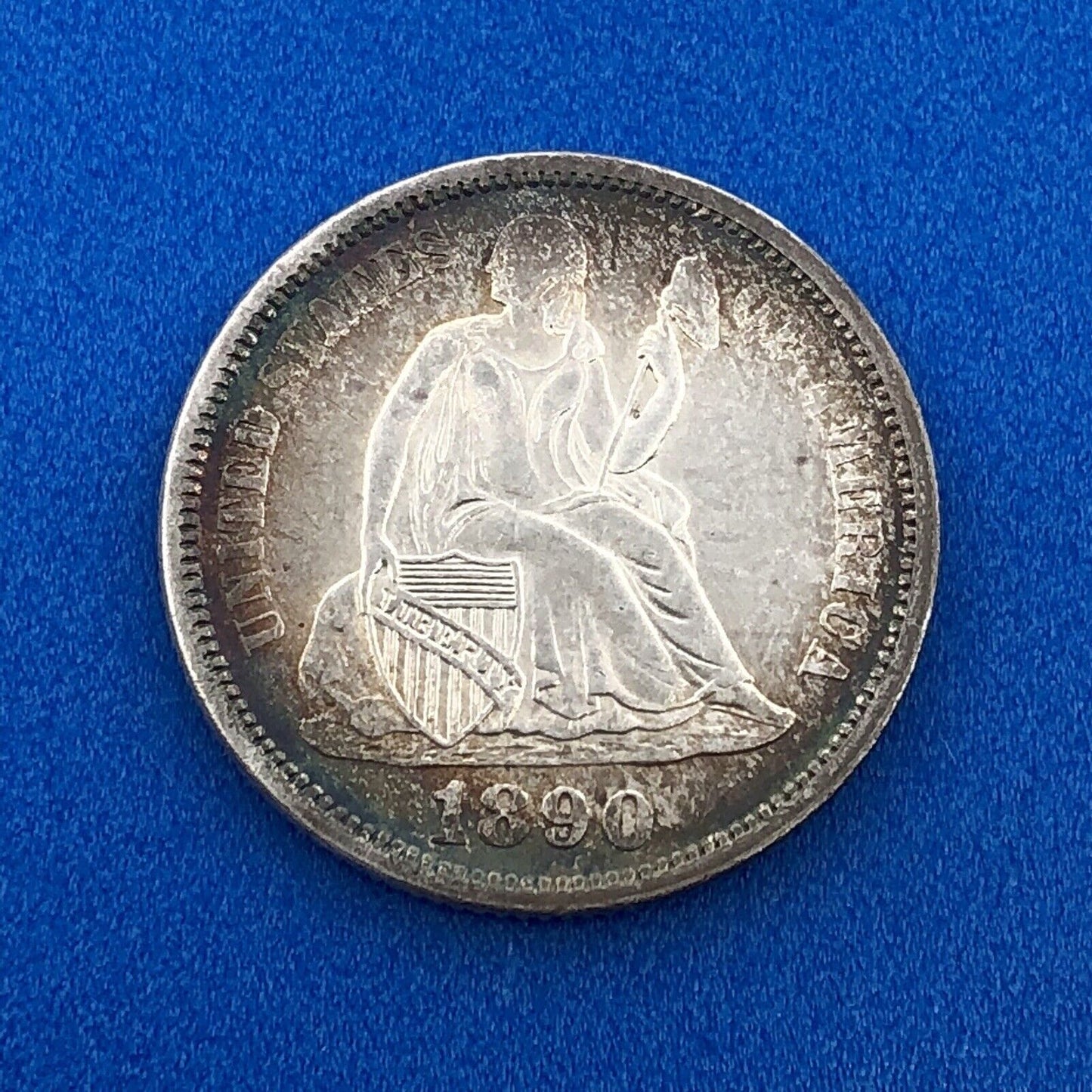 1890 P Silver Seated Liberty Dime Better Key New Orleans Coin Sunset Tone AU DET
