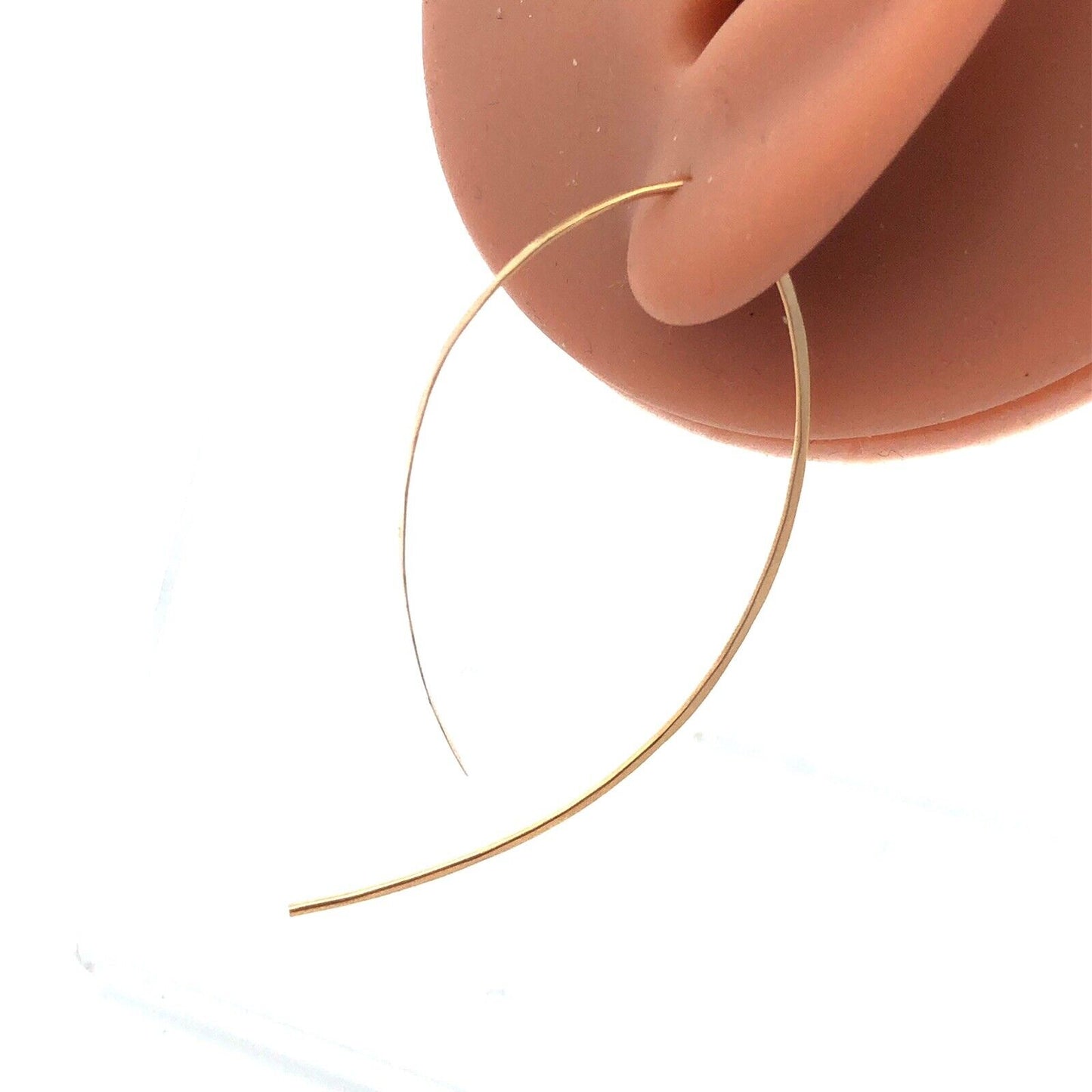 14K Yellow Gold Hammered Wire Threader Hook Earrings