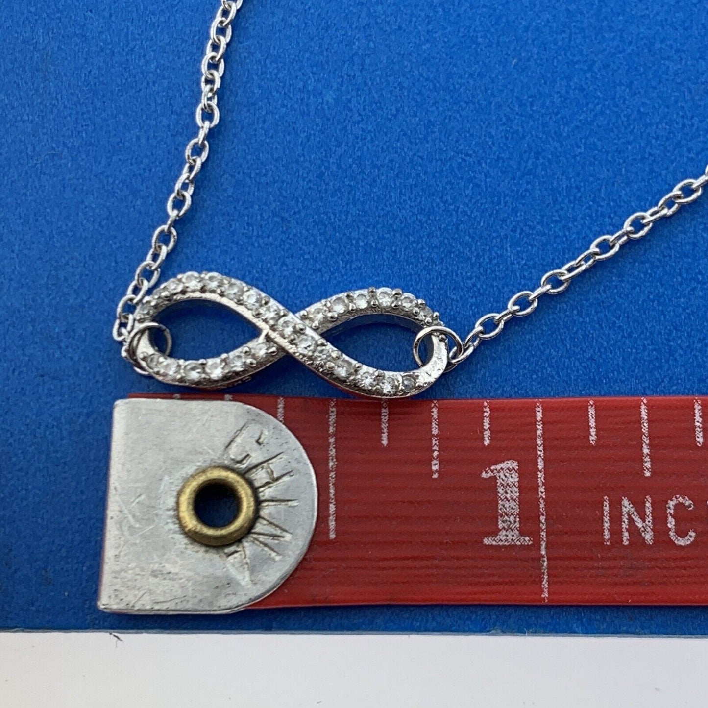 Stunning Sterling Silver 925 Round Cut Sparkling CZ Infinity 17" Chain Necklace