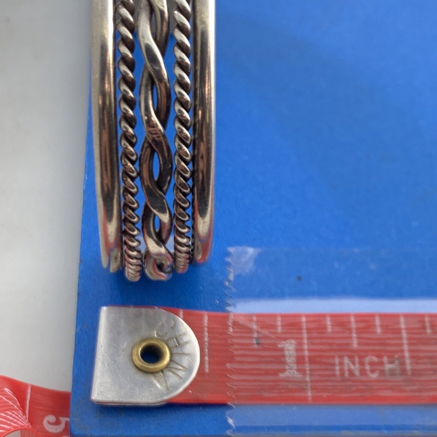 Vintage 925 Sterling Silver Ribbed Braided Rope Open Cuff Bracelet