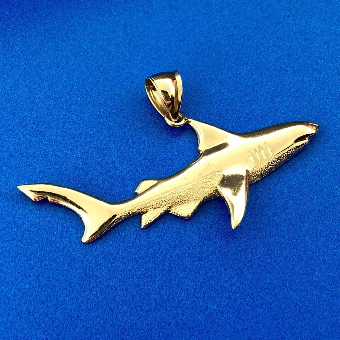Vintage 14K Yellow Gold Swimming Shark Nautical Ocean Fish Statement Pendant