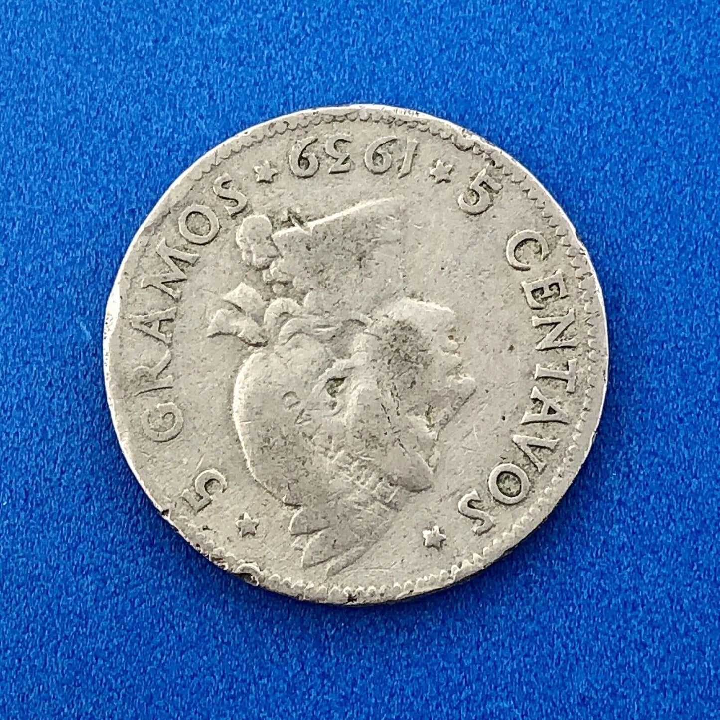 1939 Dominican Republic 5 Centavos 5 Grammos Tough Key Date Low Mintage Coin