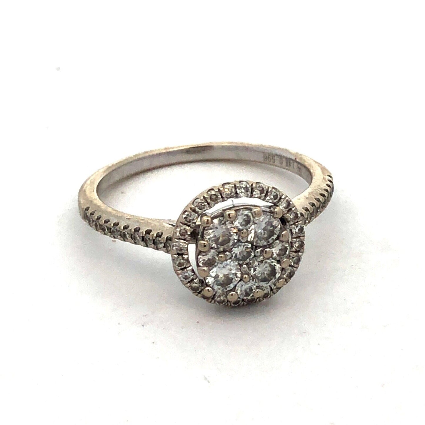 Designer SG 14K White Gold Round Diamond Cluster Halo Engagement Ring