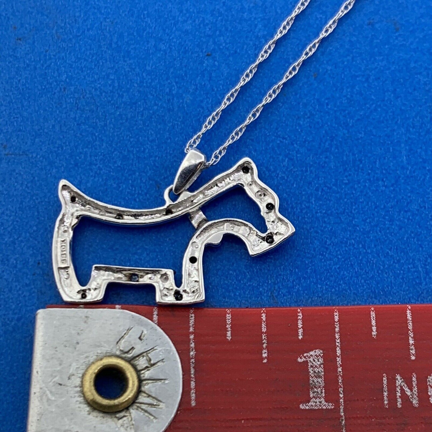 Designer 10K White Gold Black Diamond Scottish Terrier Dog Necklace NEW W/TAG