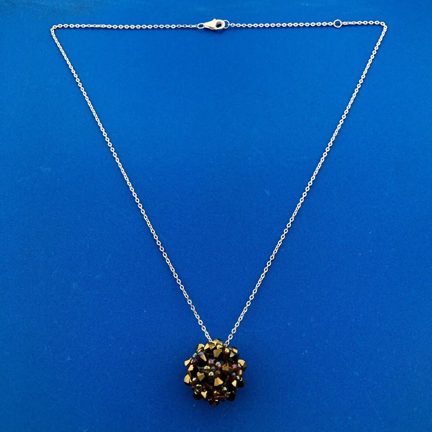 Stunning Sterling Silver 925 Faceted Glass and Bead Crystal Ball 18.5" Necklace