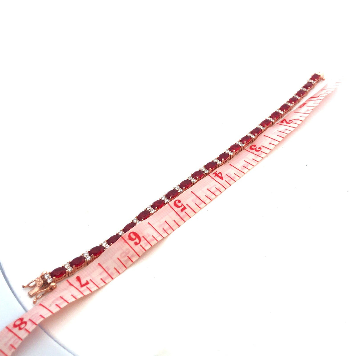 Designer SGJ Rose Tone Sterling Silver Red White Cubic Zirconia Tennis Bracelet