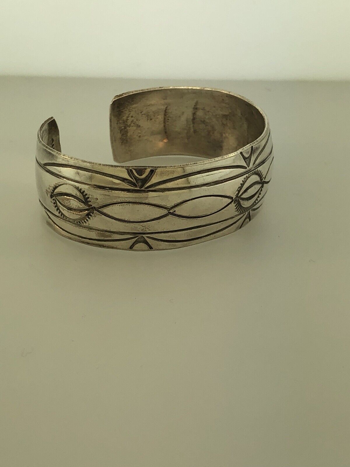 Vintage Navajo Fannie Platero 925 Sterling Silver Concho Style Cuff Bracelet