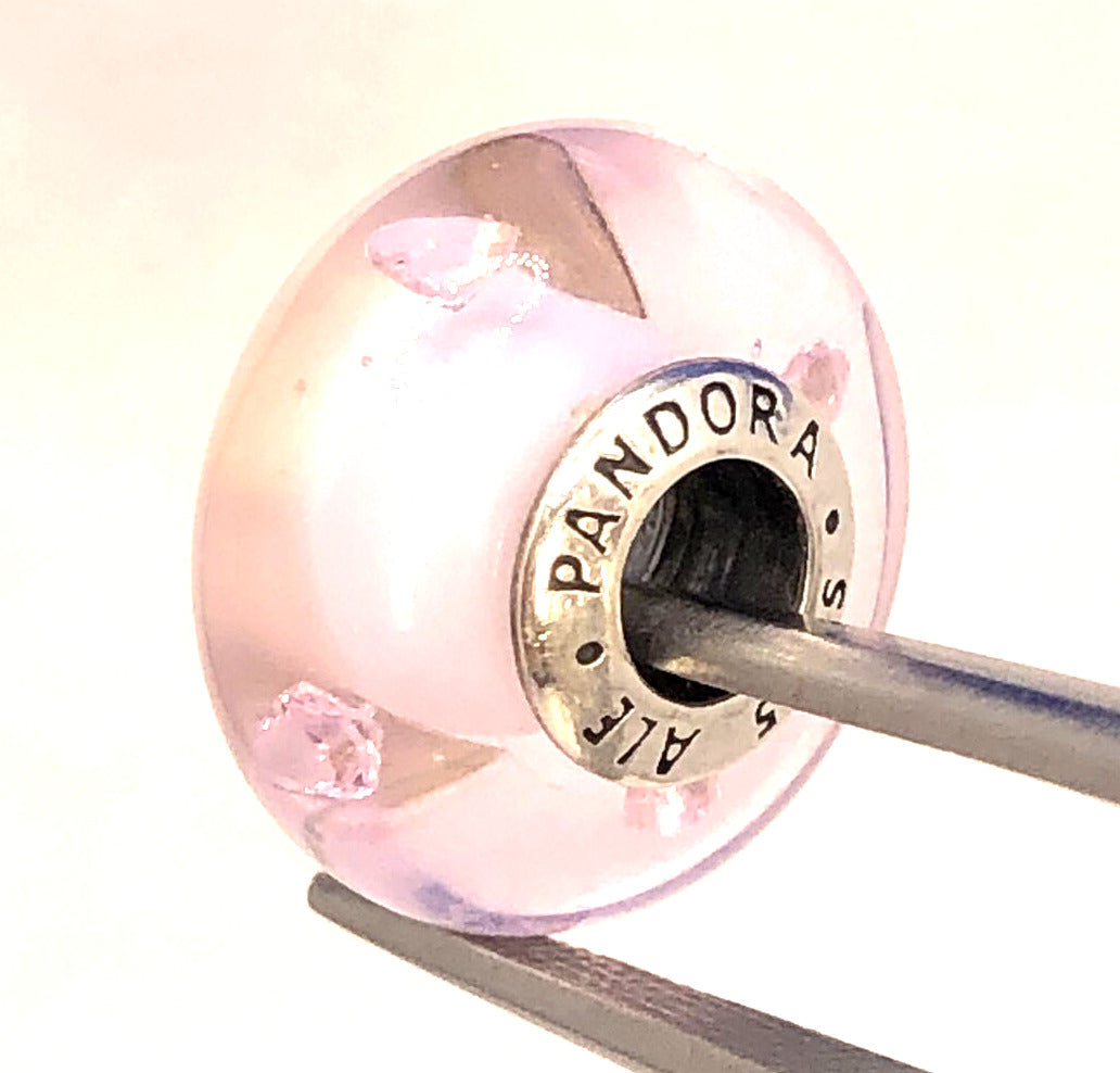 925 Sterling Silver PANODRA ALE Pink CZ & Glass Murano Heart Clear 791632 Charm