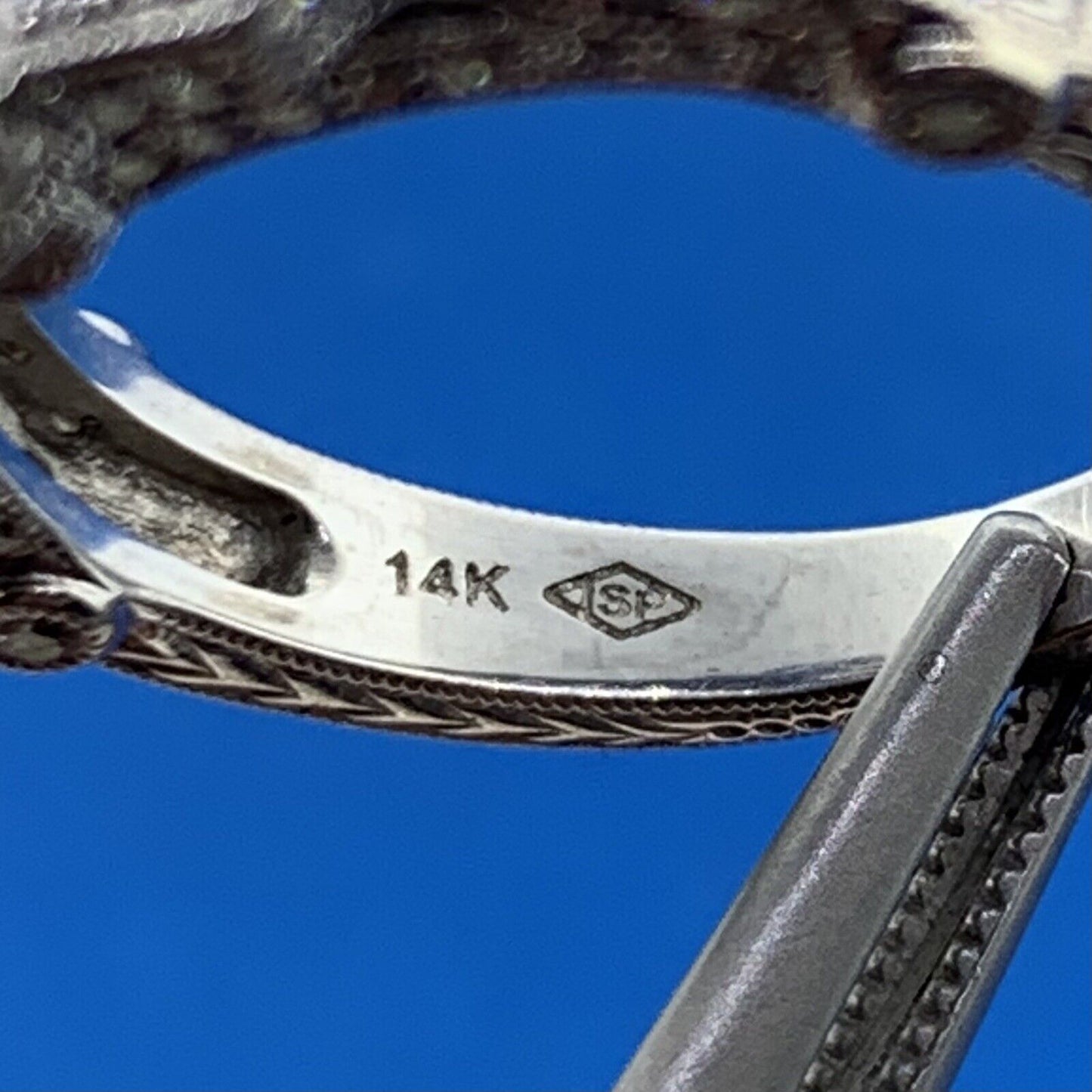 Gordon's 14k White Gold Emerald Cut Trio Diamond Engagement Ring